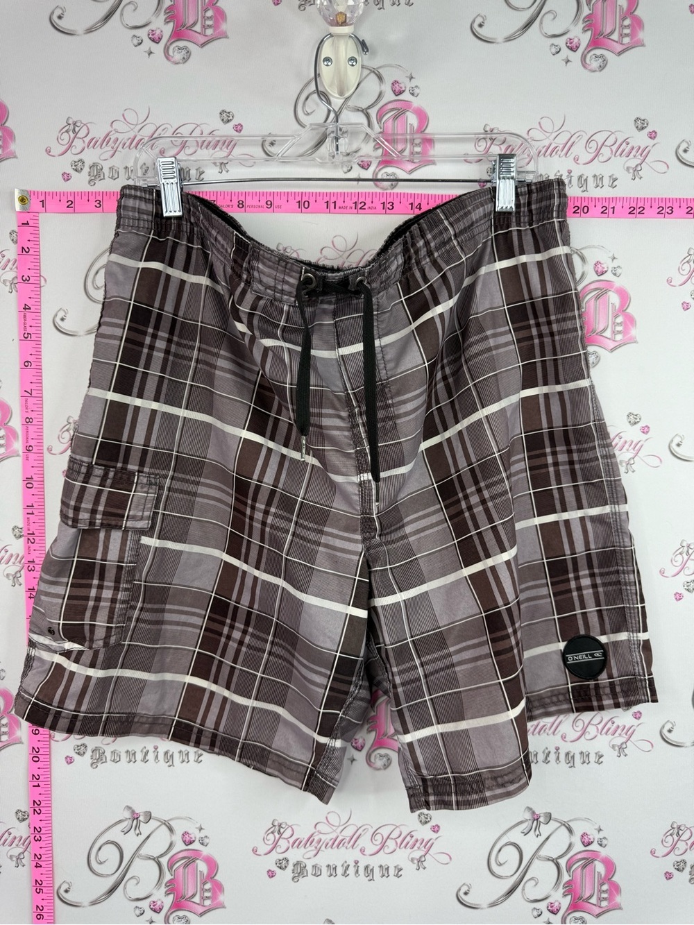 O'Neill swim shorts trunks Brown and Cream Plaid Cargo Swim Shorts